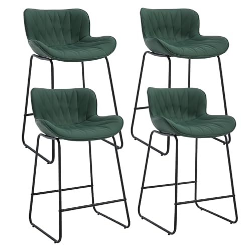 chairus Barhocker 2er Set PU-Leder Barstuhl für Kücheninsel Küchenhocker mit Lehne Thekenhocker mit Fußstütze Tresenhocker für Hausbar (Grün-4) von chairus