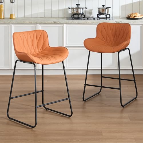 chairus Barhocker 2er Set PU-Leder Barstuhl für Kücheninsel Küchenhocker mit Lehne Thekenhocker mit Fußstütze Tresenhocker für Hausbar (Orange-2) von chairus