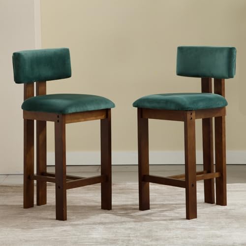 chairus Barhocker 2er Set Samt, Barstühle Holz Küchenhocker mit Lehne, Vintage Tresenhocker für Küche, Bistrohocker Bar Kücheninsel Café, Grün von chairus