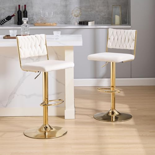 chairus Barhocker 2er Set Samt Barstuhl Drehbar für Küche Höhenverstellbare Thekenhocker mit Metallbeine Hockerhocker Esszimmer (Beige-2) von chairus