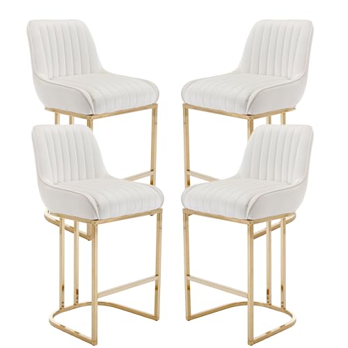 chairus Barhocker 2er Set Samt Küchen Frühstück Hohe Barstuhl mit Rückenlehne Tresenhocker für Wohnzimmer mit Metallbeinen (Beige-4) von chairus