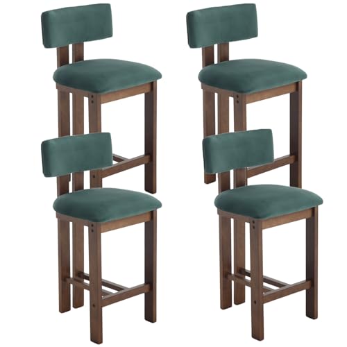 chairus Barhocker 4er Set Samt, Barstühle Holz Küchenhocker mit Lehne, Vintage Tresenhocker für Küche, Bistrohocker Bar Kücheninsel Café, Grün von chairus