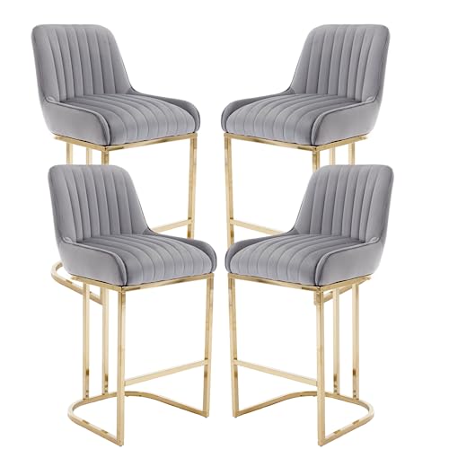 chairus Barhocker 4er Set Samt Küchen Frühstück Hohe Barstuhl mit Rückenlehne Tresenhocker für Wohnzimmer mit Metallbeinen (Grau-4) von chairus