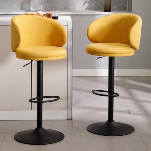 chairus Barhocker Drehbar 2er Set Barstuhl für Küche Leinen Höhenverstellbare Hochhocker mit Fußstütze Thekenhocker Esszimmer Wohnzimmer (Gelb-2) von chairus