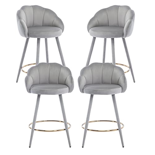 chairus Barhocker aus Samt 4er Set Modern Barstuhl mit Beinen Gepolstert Tresenhocker für Küche Bar (Grau-4) von chairus