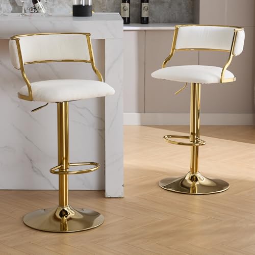 chairus Barstuhl 2er Set Barhocker Drehbar Samt Thekenhocker Höhenverstellbar Moderne Küchenhocker für Esszimmer Kücheninsel (Beige-2) von chairus