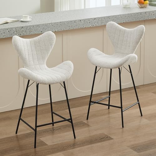 chairus Barstuhl 2er Set Chenille Barhocker mit Lehne Küchenhocker für Kücheninsel Moderne Tresenhocker für Küche Esszimmer (Hafermilch-2) von chairus