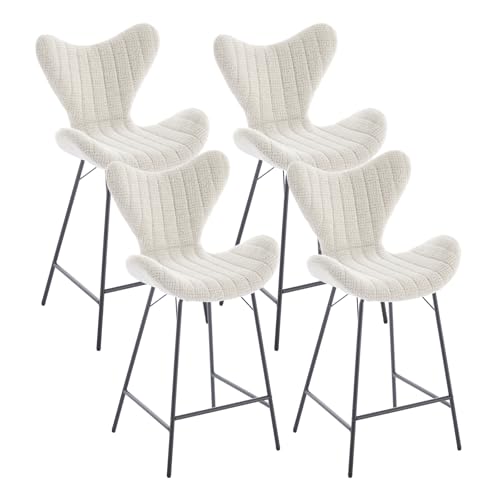 chairus Barstuhl 4er Set Chenille Barhocker mit Lehne Küchenhocker für Kücheninsel Moderne Tresenhocker für Küche Esszimmer (Hafermilch-4) von chairus