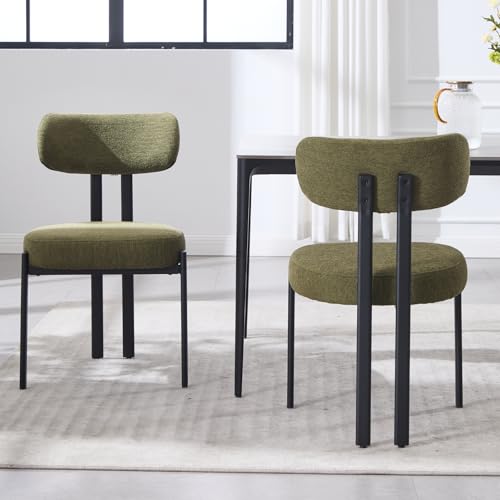 chairus Chenille Esszimmerstühle 2er Set Wohnzimmer Modern Armlose Akzentstühle Küchenstühle mit Schwarzen Metallbeinen (Grün) von chairus
