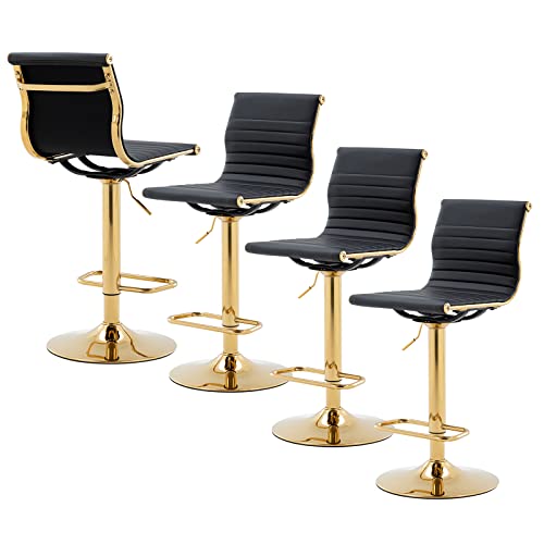 chairus Drehhocker Höhenverstellbar aus PU-Leder 4 Stück Hohe Hocker Verstellbare Höhe Barhocker Tresenhocker Küche (Schwarz-4) von chairus