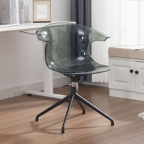 chairus Drehstuhl Schreibtischstuhl PC Kunststoff Transparenter Bürostuhl für Arbeitszimmer Chefsessel mit Metallbeinen für Büro Wohnzimmer (Grau) von chairus
