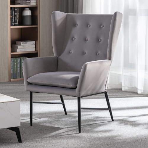 chairus Einzelsofa Loungesessel Samt Polsterstuhl mit Armlehne Gepolstert Wannenstuhl Seitenstuhl für Balkon Wohnzimmer (Grau#2) von chairus