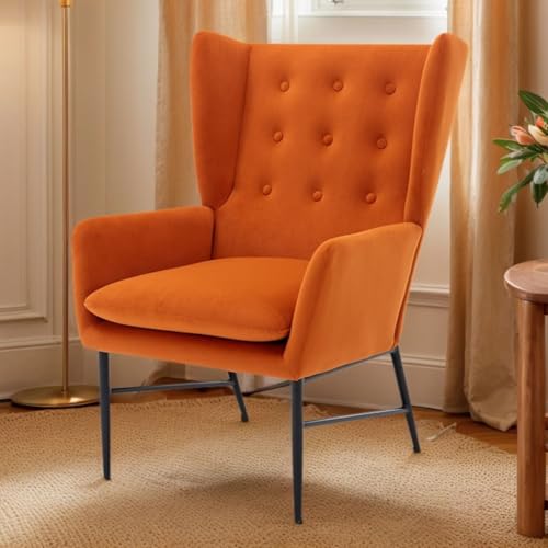 chairus Einzelsofa Loungesessel Samt Polsterstuhl mit Armlehne Gepolstert Wannenstuhl Seitenstuhl für Balkon Wohnzimmer (Orange) von chairus
