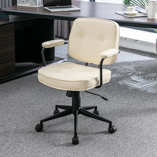 chairus Ergonomischer Bürostuhl PU Leder Schreibtischstühle Drehstuhl Verstellbarer Computerstuhl Modern Gepolsterter Arbeitsstuhl (Weiß) von chairus