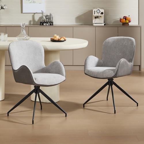 chairus Esszimmerstühle 2er Set 360°Küchenstühle Drehbar Gepolsterte Drehstühle Polsterstuhl Küche Chenille PU Leder Akzentstühle mit Rückenlehne, Grau von chairus