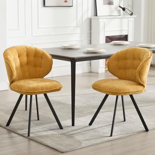 chairus Esszimmerstühle 2er Set Chenille Moderne Küchenstühle mit Metallbeinen Gepolsterte Akzentstühle für Esszimmer Polsterstühle Küche Wohnzimmer, Gelb von chairus
