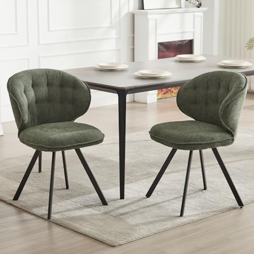 chairus Esszimmerstühle 2er Set Chenille Moderne Küchenstühle mit Metallbeinen Gepolsterte Akzentstühle für Esszimmer Polsterstühle Küche Wohnzimmer, Grün von chairus