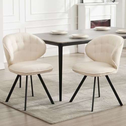 chairus Esszimmerstühle 2er Set Chenille Moderne Küchenstühle mit Metallbeinen Gepolsterte Akzentstühle für Esszimmer Polsterstühle Küche Wohnzimmer, Weiß von chairus
