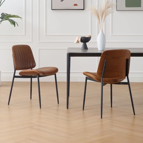 chairus Esszimmerstühle 2er Set PU Leder Armlose Küchenstühle Akzentstühle für Esszimmer Polsterstuhl mit Metallbeine (Braun) von chairus