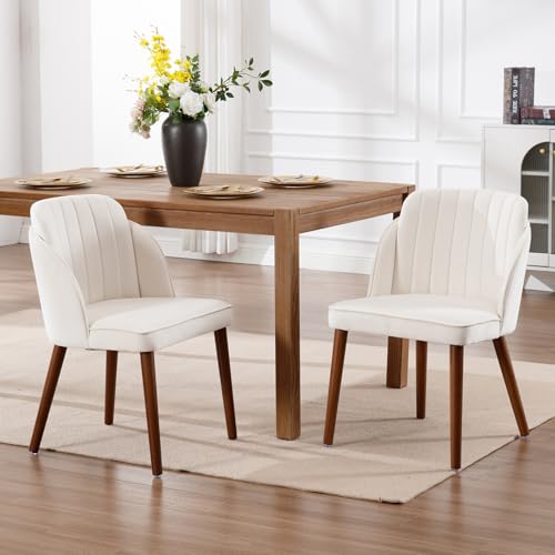chairus Esszimmerstühle 2er Set Retro Küchenstühle ohne Armlehnen Samt Polsterstuhl Akzentstuhl mit Holzbeinen für Wohnzimmer Küche (Weiß) von chairus