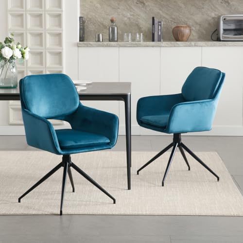 chairus Esszimmerstühle Akzentstühle 2er Set Samt 360° Drehstuhl Sessel Büro Moderne Küchenstühle Polsterstühle für Wohnzimmer (Türkis Blau) von chairus