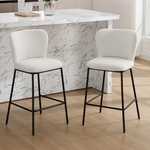 chairus Frühstück Barhocker 2er Set Thekenhocker für Esszimmer Armlose Kunstfell Küchenhocker Barstühle mit Rückenlehne Wohnzimmer (Weiß) von chairus