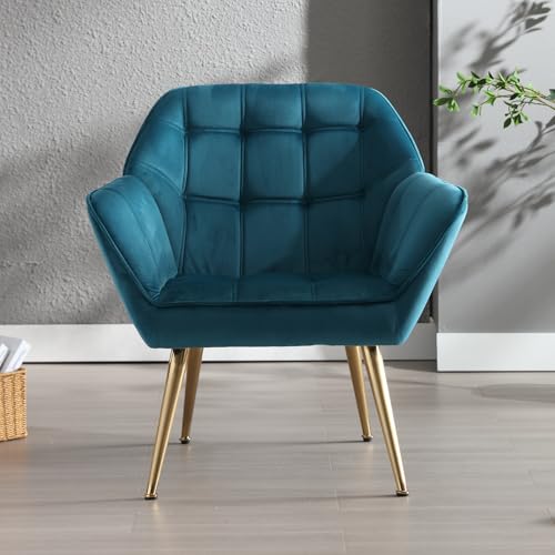 chairus Gepolsterter Armlehnensessel Samt Einzelsofa Loungesessel für Wohnzimmer Modern Armlehnstuhl mit Metallbeinen (Blau-1) von chairus
