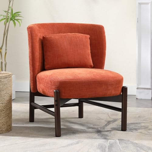 chairus Gepolsterter Sessel Armlehnstuhl mit Polster Chenille Loungesessel für Wohnzimmer Armloser Relaxsessel mit Massivholzbeinen Schlafzimmer Balkon (Orange) von chairus