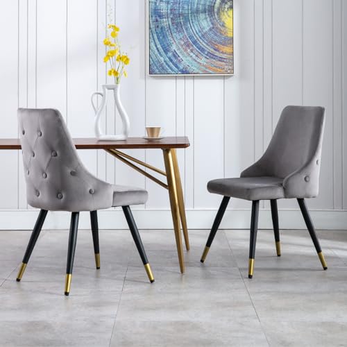 chairus Küche Esszimmerstühle 2er Set Samt Polsterstuhl Seitenstühle Wohnzimmerstuhl Modern Armloser Bürostuhl mit Metallbeinen (Grau#1-2) von chairus