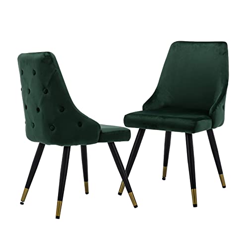 chairus Küche Esszimmerstühle 2er Set Samt Polsterstuhl Seitenstühle Wohnzimmerstuhl Modern Armloser Bürostuhl mit Metallbeinen (Grün#1-2) von chairus