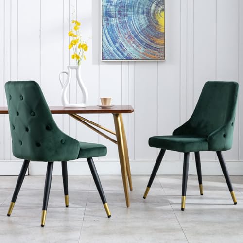 chairus Küche Esszimmerstühle 2er Set Samt Polsterstuhl Seitenstühle Wohnzimmerstuhl Modern Armloser Bürostuhl mit Metallbeinen (Grün#1-2) von chairus