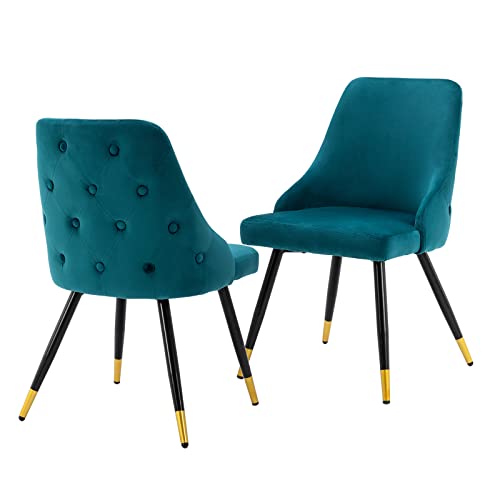 chairus Küche Esszimmerstühle 2er Set Samt Polsterstuhl Seitenstühle Wohnzimmerstuhl Modern Armloser Bürostuhl mit Metallbeinen (Teal#1-2) von chairus