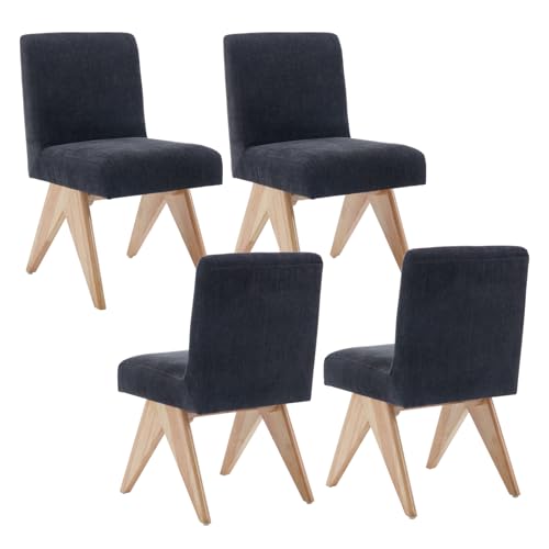 chairus Küche Esszimmerstühle 4er Set Vintage Küchenstühle aus Chenille Armlose Polsterstühle Akzentstühle mit Holzbeinen für Esszimmer Wohnzimmer (Dunkel Grau-4) von chairus