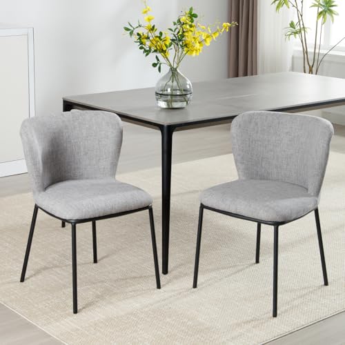 chairus Küche Esszimmerstühle ohne Armlehnen 2er Set Küchenstühle Akzentstühle für Wohnzimmer Leinen Gepolsterte Seitenstühle für Esszimmer (Grau) von chairus