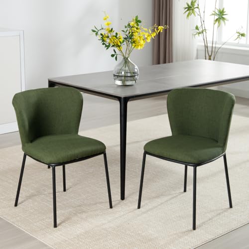 chairus Küche Esszimmerstühle ohne Armlehnen 2er Set Küchenstühle Akzentstühle für Wohnzimmer Leinen Gepolsterte Seitenstühle für Esszimmer (Grün) von chairus