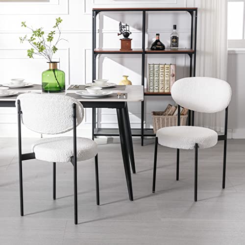chairus Küchen Esszimmerstühle 2er Set Kunstfell Armlose Akzentstühle mit Metallbeinen Moderne Schminkstühle (Weiß-2) von chairus