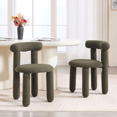 chairus Küchenstühle 2er Set Kunstfell Esszimmerstühle ohne Armlehne Moderne Akzentstühle für Esszimmer Gepolsterte Stühle Wohnzimmer Küche, Grün von chairus