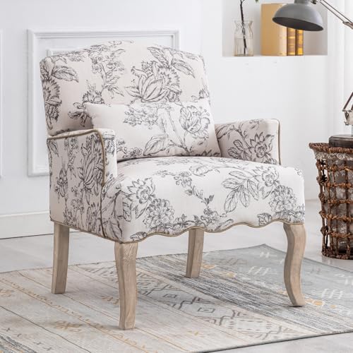 chairus Leinen Einzelsofa Sessel Wohnzimmer Holzbeine Ohrensessel Retro Loungesessel mit Armlehne Einzelsessel für Balkon (Beige) von chairus