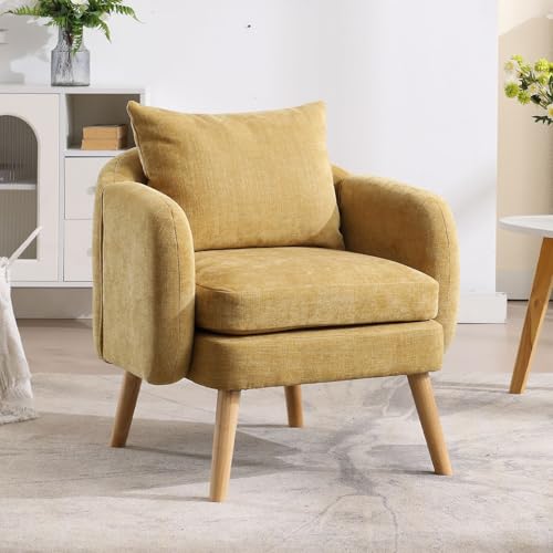 chairus Loungesessel Einzelsofa für Wohnzimmer Chenille Polstersessel Akzentstuhl mit Holzbeinen Lehnsessel Relaxsessel Schlafzimmer (Gelb) von chairus
