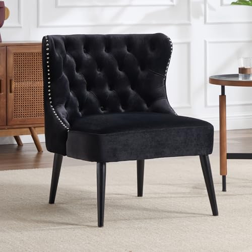 chairus Ohrensessel Samt Sessel Wohnzimmer Relaxsessel mit Holzbeinen Loungesessel Schlafzimmer Arbeitszimmer, Schwarz chairus Ohrensessel Samt Sessel Wohnzimmer Relaxsessel mit Holzbeinen Loungesessel Schlafzimmer Arbeitszimmer, Schwarz von chairus