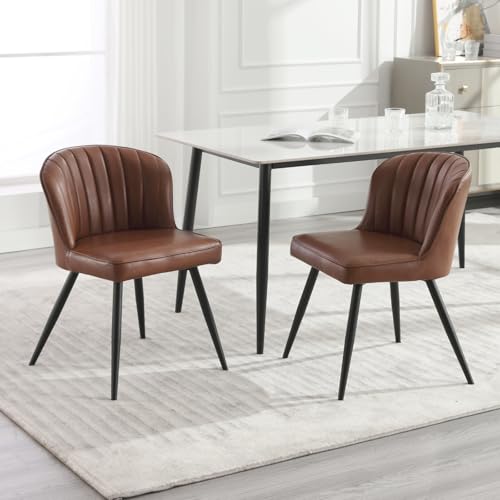 chairus PU Leder 2er Set Küchenstühle Esszimmerstühle für Wohnzimmer Moderne Akzentstühle mit Metallbeinen für Küchen (Braun) von chairus