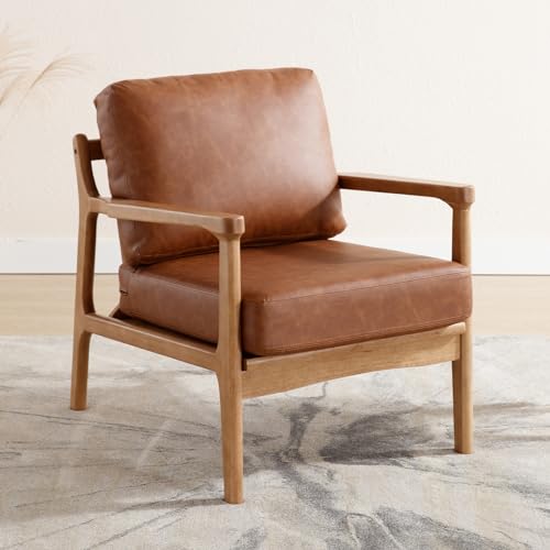 chairus PU Leder Ohrensessel für Wohnzimmer Polsterstuhl Loungesessel Lehnsessel mit Massivholzrahmen Relaxsessel für Wohnzimmer (Braun) von chairus