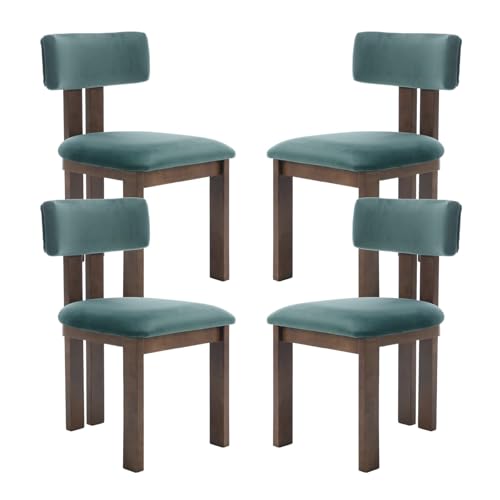 chairus Retro Esszimmerstühle 4er Set mit Rückenlehne, Gepolsterte Küchenstühle mit Massivholzbeinen, Samt Polsterstuhl für Esszimmer Küche, Grün von chairus