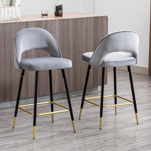 chairus Samt 2er Set Barhocker Frühstückshocker Modern Fußstütze Hocker Küchenstühle Thekenstühle mit Hohle Rückenlehne (Grau-2) von chairus