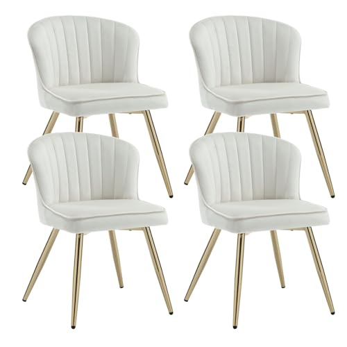 chairus Samt 4er Set Küchenstühle Esszimmerstühle für Wohnzimmer Moderne Akzentstühle mit Metallbeinen für Küchen (Beige) von chairus