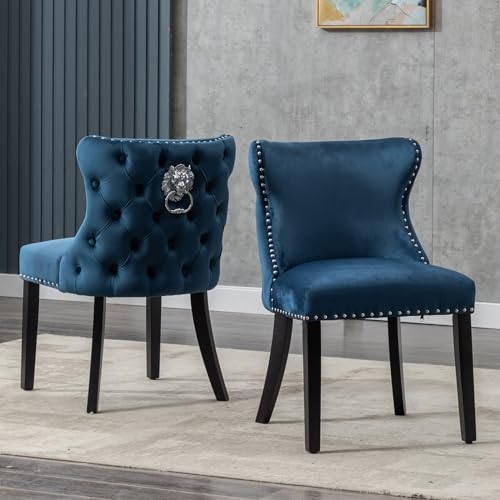 chairus Samt Esszimmerstühle 2er Set Küchenstühle Gepolstert für Wohnzimmer Armlos Polsterstuhl mit Holzbeinen (Blau-2) von chairus