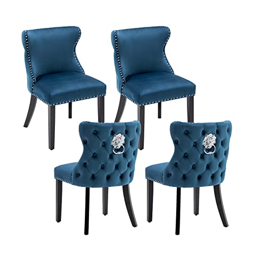 chairus Samt Esszimmerstühle 4er Set Küchenstühle Gepolstert für Wohnzimmer Armlos Polsterstuhl mit Holzbeinen (Blau-4) von chairus