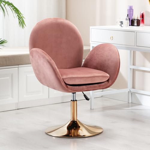 chairus Samt Polsterstuhl Ergonomisch Drehstuhl Schminkstuhl ohne Rollen Höhenverstellbar Gepolstert Sessel für Wohnzimmer Schlafzimmer (Rosa) von chairus