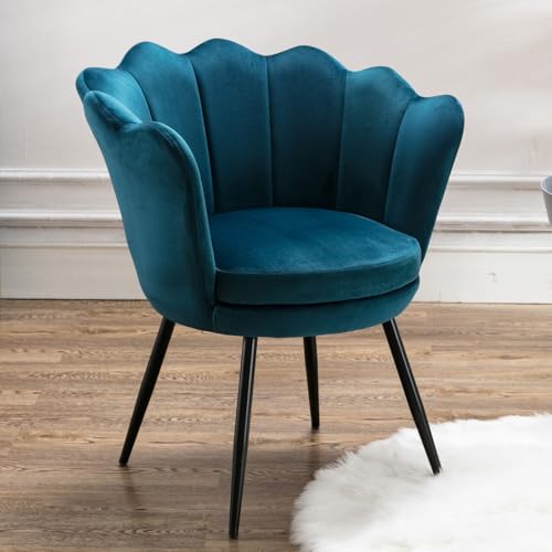 chairus Schminktisch Stuhl, Muschel Sessel aus Samt Armlehnstuhl Loungesessel mit Schwarze Metallbeine Armlehnensessel für Wohnzimmer,Teal von chairus
