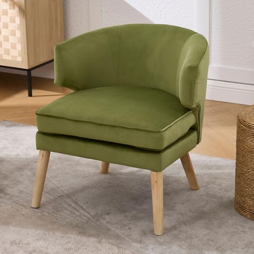 chairus Sessel Samt Einzelsofa mit Holzbeinen, Akzentstuhl Schlafzimmer Loungesessel mit Doppelkissen, Relaxsessel Wohnzimmer, Grün von chairus